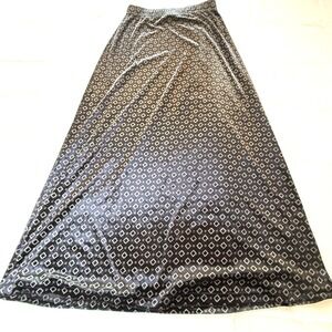 Vintage Blue Geometric‎ Print Maxi Skirt Small Black Silver Made in USA